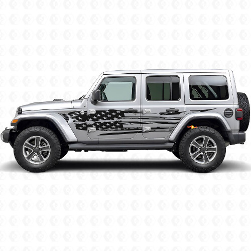 Set di Adesivi Laterali in Vinile con Bandiera Americana Usurata per Jeep Wrangler