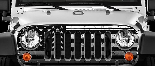 Adesivo per Griglia Anteriore con Bandiera Americana Invecchiata per Jeep Wrangler JK 2007-2018