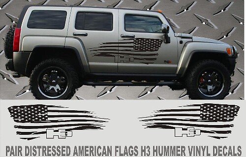 Set Adesivi Laterali in Vinile con Bandiera Americana Effetto Invecchiato per Hummer H3