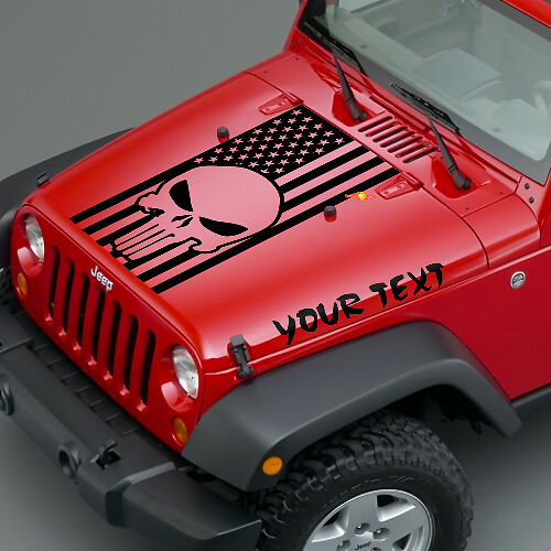 Decalcomanie in vinile Punisher Skuss & Bandiera USA per cofano Jeep Wrangler