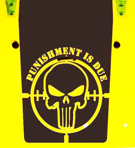 Adesivo in Vinile Punishment Is Due Skull per Cofano Jeep Wrangler