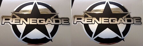 2 decalcomanie adesivi in ​​vinile JEEP RENEGADE 7,25 X 5,5 NERO OPACO-CROMO A SPECCHIO 2015 2016
