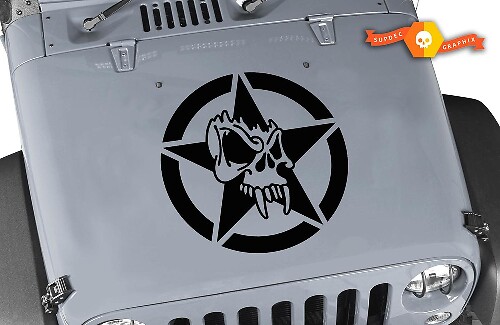 Adesivo in vinile con teschio e stella militare per cofano Jeep Wrangler