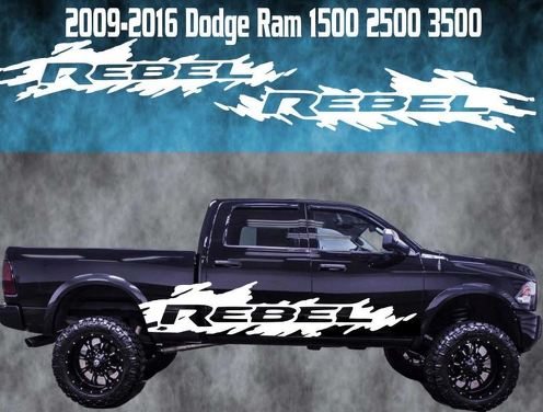 2009-2016 Dodge Ram Rebel Vinyl Decal Graphic Racing Rebel 4x4 Truck Stripe
