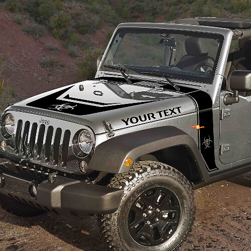 Kit adesivi in vinile black-out con strisce stile biohazard per cofano Jeep Rubicon