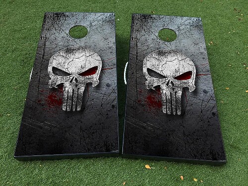 Set Adesivi Vinilici per Copertura Tavolo Cornhole Stile Teschio Punisher
