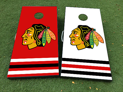 Set Adesivi in Vinile per Copertura Tavolo Cornhole Stile Chicago Blackhawks