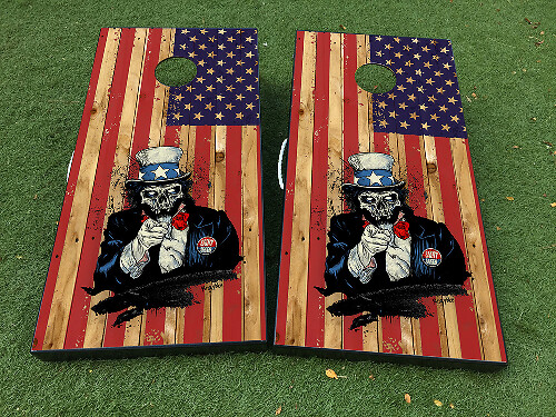 Set Adesivi in Vinile per Tavolo Cornhole con Bandiera Americana e Scheletro di Zio Sam