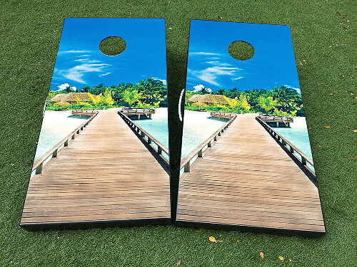 Set Adesivi in Vinile per Tavola Cornhole Spiaggia Tropicale
