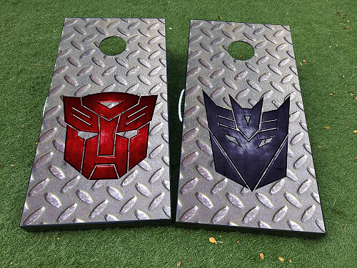 Set di Adesivi in Vinile con Logo Autobot e Decepticon per Tavolo Cornhole