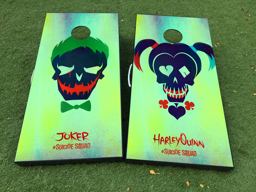 Harley Quinn & Joker art Cornhole Gioco da tavolo Decalcomania INVOLUCRO IN VINILE con LAMINATO