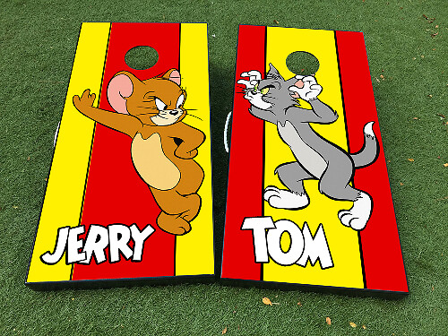 Set di Adesivi in Vinile per Tavola Cornhole Tom e Jerry Cartoon con Laminazione Opaca
