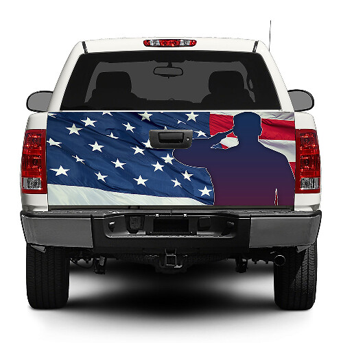 Adesivo in Vinile con Bandiera Americana e Soldato per Portellone Posteriore di Camion