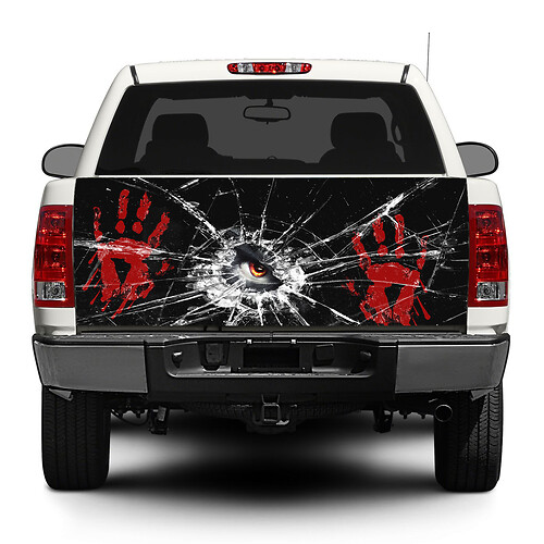 Adesivo in Vinile per Portellone con Mani Insanguinate e Vetri Rotti per Wrap di Pick-up e SUV