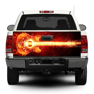Chitarra che brucia musica rock Portellone posteriore Decal Sticker Wrap Pickup Truck SUV Car