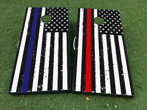 Set Adesivi Pellicola per Tavola Cornhole con Bandiera Americana Anticata e Linea Sottile Blu e Rossa