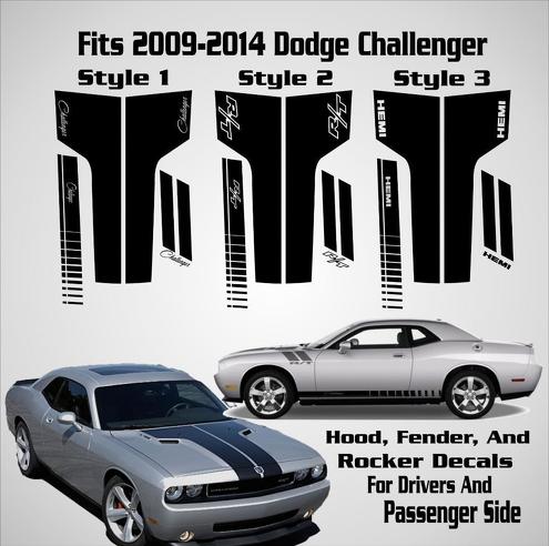 2009-2014 Dodge Challenger Hood Racing Stripe Decal RT Kit per auto con grafica completa