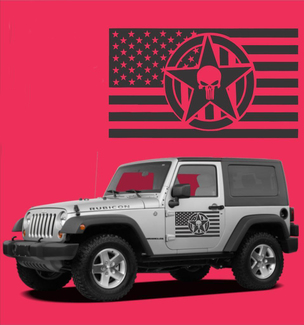 Decalcomanie per porte in vinile Star Punisher con bandiera americana per Wrangler TJ LJ JK CJ Military