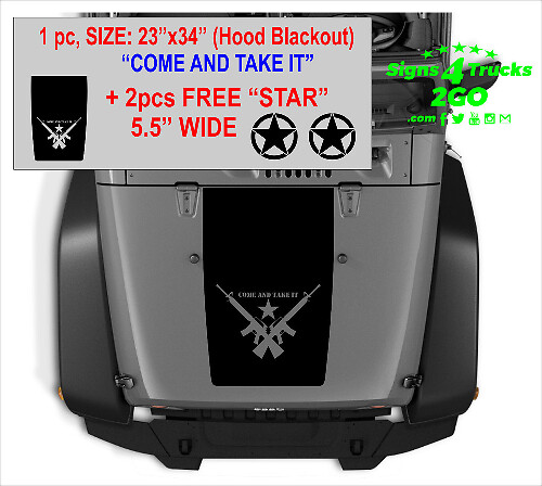 Set Adesivi Blackout Cofano "Come and Take It" con Adesivi a Stella per Jeep Wrangler JK