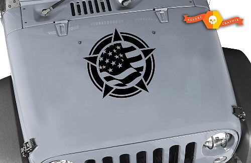 Adesivo in Vinile con Bandiera USA e Stella per Cofano Jeep Wrangler
