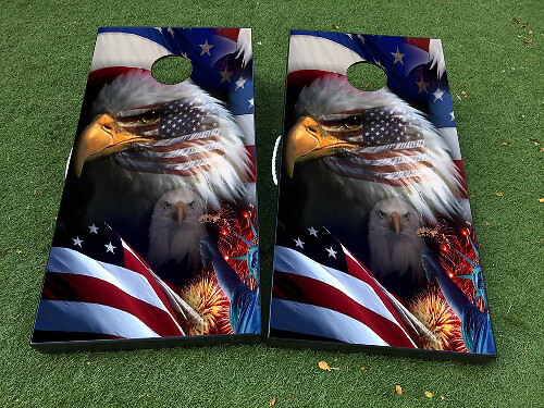 Set di Adesivi in Vinile per Cornhole con Aquila e Bandiera Americana