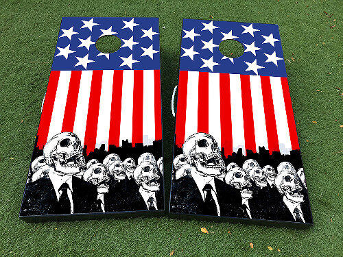 Set di Adesivi in Vinile per Tavolo Cornhole con Bandiera Americana e Zombie