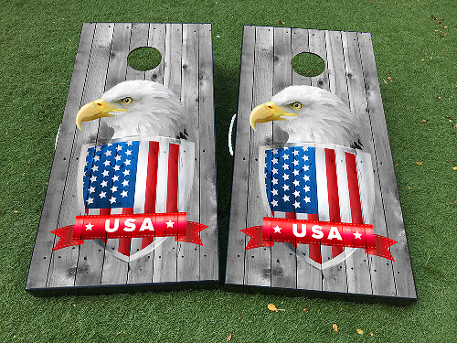 Adesivo per gioco Cornhole con bandiera USA American Eagle coperture VINILE con LAMINATO 2