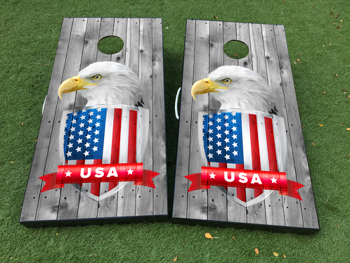 American Eagle USA Flag Cornhole Gioco da tavolo Decalcomania INVOLUCRO IN VINILE con LAMINATO