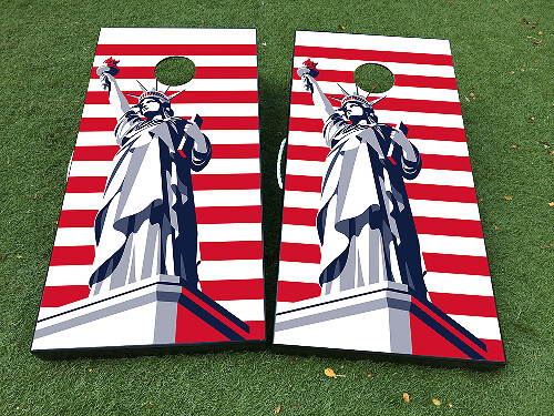 Set di Adesivi Wrap per Tavolo Cornhole con Bandiera Americana e Statua della Libertà