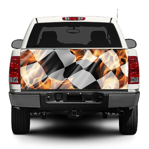 Bandiera a scacchi in fiamme Portellone posteriore Decal Sticker Wrap Pick-up Truck SUV Car