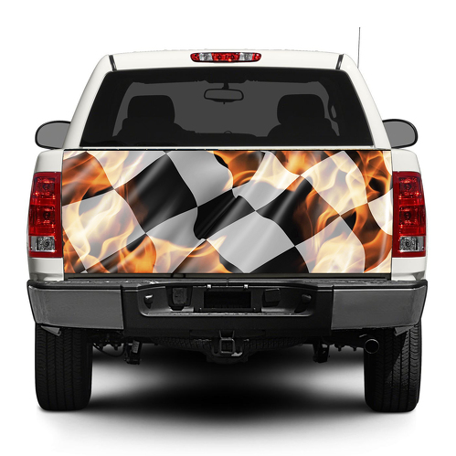Bandiera a scacchi in fiamme Portellone posteriore Decal Sticker Wrap Pick-up Truck SUV Car