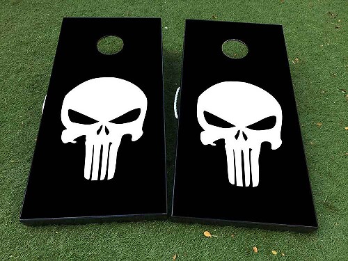 Set di decalcomanie in vinile per tavola Cornhole con teschio in stile Punisher bianco e nero