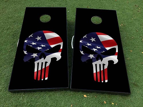 Set di Adesivi Vinile con Teschio in Stile Punisher e Bandiera USA per Tavolo Cornhole