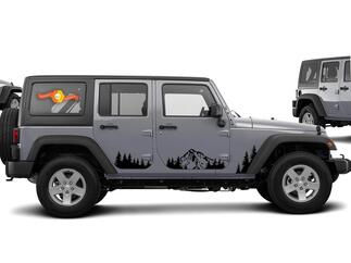 Jeep Decal Sticker foresta di pini e montagne porta grafica Wrangler JK 4 porte