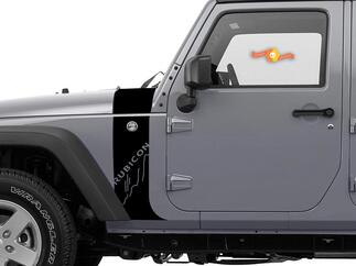 Jeep Wrangler JK Hood Cowl and Stripe che scende lungo la grafica della decalcomania del parafango