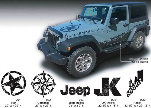 Grafica decalcomania JEEP per cofano 07-16 Wrangler Rubicon JK Rockit