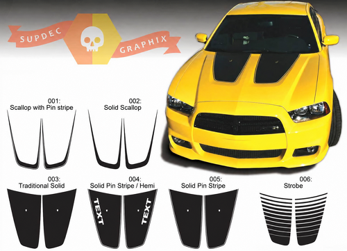 Adesivo in vinile per cofano con accenti a strisce a conchiglia per Dodge Charger 2011-2014