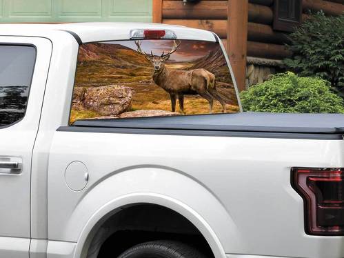 Cervi e montagne bellissima natura Adesivo per finestrino posteriore Pick-up Truck SUV Auto di qualsiasi dimensione