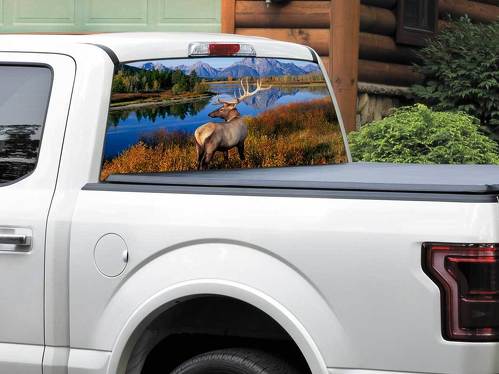 Cervo montagne fiume US paesaggio natura Lunotto posteriore Decal Sticker Pick-up Truck SUV Auto di qualsiasi dimensione