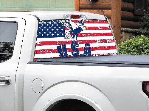 Adesivo in Vinile per Finestrino Posteriore con Aquila Calva e Bandiera USA per Pick-up Truck SUV