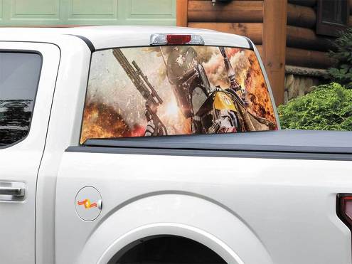 Boba Fett Bounty Hunter Explosion Gun Star Wars Adesivo per finestrino posteriore Pick-up Truck SUV Auto di qualsiasi dimensione