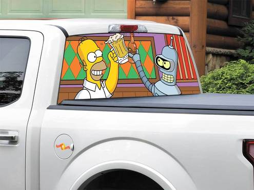 Bender Futurama Homer Simpson-TV mostra la decalcomania del lunotto posteriore Pick-up Truck SUV Car di qualsiasi dimensione