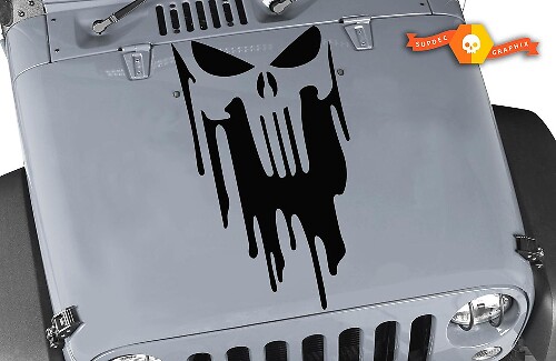 Adesivo Vinilico Cofano Teschio in Stile Punisher Gocciolante per Jeep Wrangler