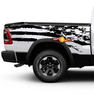 Dodge Ram Rebel American Flag Side Pickup Distressed Grunge Decalcomania grafica in vinile