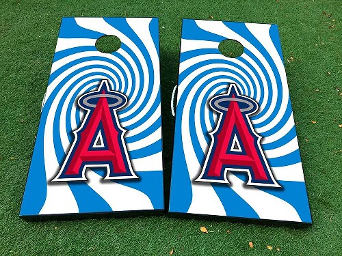 Sticker decal per tavolo da gioco Cornhole con grafica a spirale Los Angeles Angels Baseball, rivestimenti in VINILE con laminazione