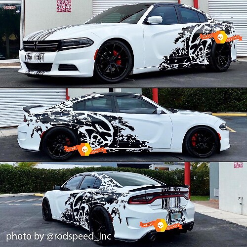 Kit strisce grunge a spruzzi per Dodge Challenger o Charger SRT Hellcat - Adesivo in vinile Hell Cat Graphic
