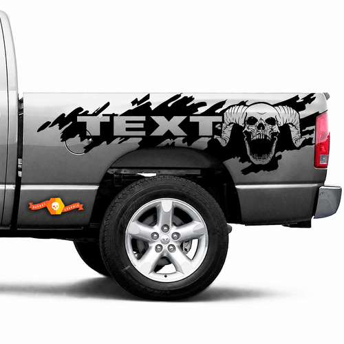 Adesivo in Vinile Personalizzato con Testo Teschio Cornuto per Parafango Laterale per Dodge Ram 2500