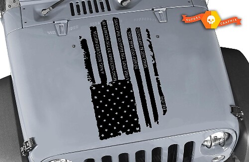 Adesivo in vinile con cappuccio della bandiera americana consumata del Secondo Emendamento per Jeep Wrangler