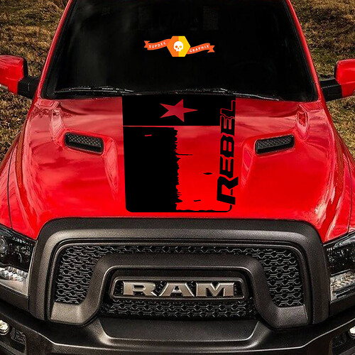 2015-17 Dodge Ram Rebel Distressed Texas Flag Hood Truck Vinile Adesivo Decalcomania Grafica #2
