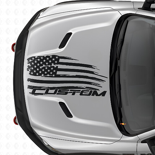 Adesivo in vinile per cofano con bandiera americana invecchiata e scritte per Dodge Ram